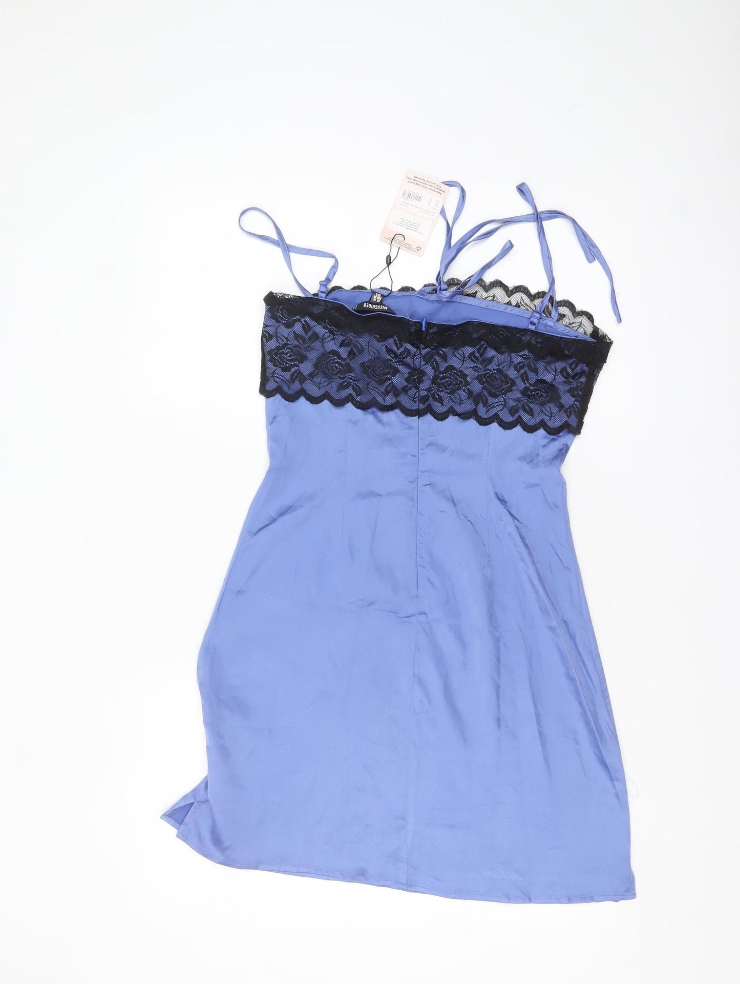 Missguided Women's Blue Lace Satin Slip Dress UK 10