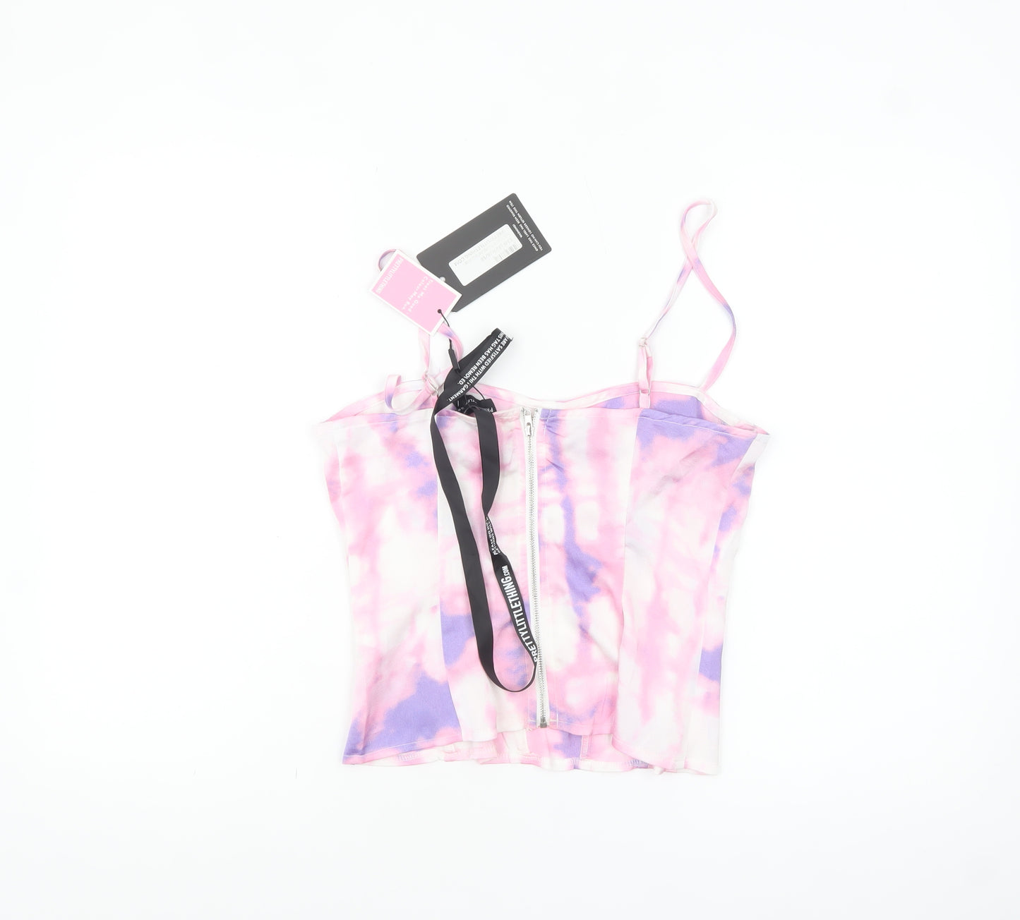 PrettyLittleThing Womens Multicoloured Size 10 Camisole Zip Satin Tank Top