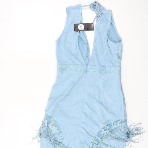 Boohoo Women’s Blue Halter Bodycon Fringe Party Dress Size 10