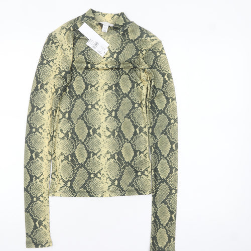 Topshop Women’s Green Snake Print Petite Mock Neck Long Sleeve Top Size 4