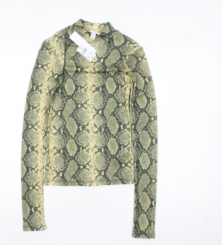 Topshop Women’s Green Snake Print Petite Mock Neck Long Sleeve Top Size 4