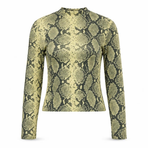 Topshop Women’s Green Snake Print Petite Mock Neck Long Sleeve Top Size 4