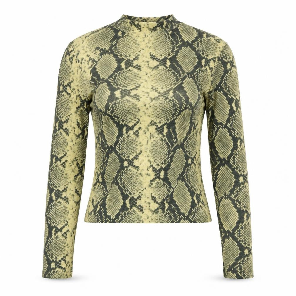 Topshop Women’s Green Snake Print Petite Mock Neck Long Sleeve Top Size 4