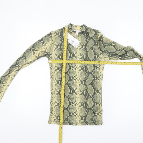 Topshop Women’s Green Snake Print Petite Mock Neck Long Sleeve Top Size 4