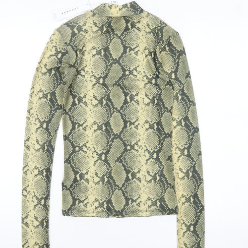 Topshop Women’s Green Snake Print Petite Mock Neck Long Sleeve Top Size 4