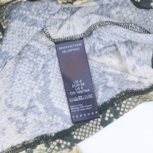 Topshop Women’s Green Snake Print Petite Mock Neck Long Sleeve Top Size 4
