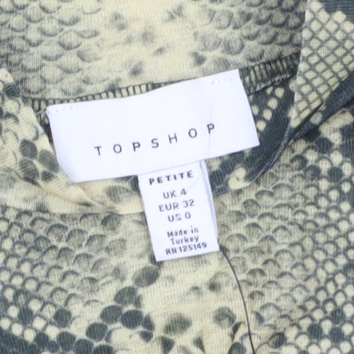 Topshop Women’s Green Snake Print Petite Mock Neck Long Sleeve Top Size 4