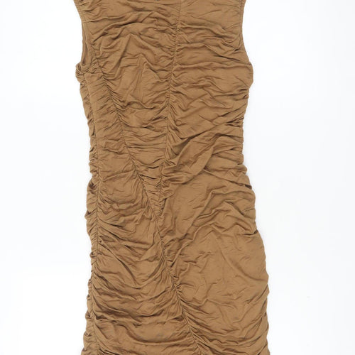 H&M Women’s Brown Bodycon Ruched Short Dress Size 8 Sleeveless