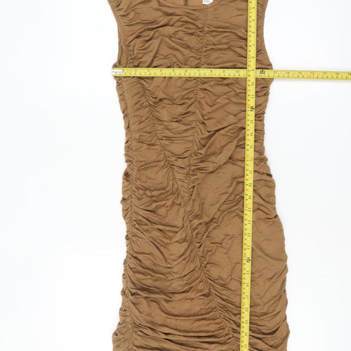 H&M Women’s Brown Bodycon Ruched Short Dress Size 8 Sleeveless