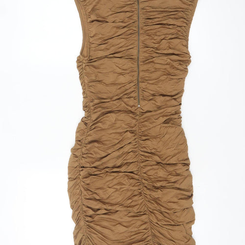 H&M Women’s Brown Bodycon Ruched Short Dress Size 8 Sleeveless