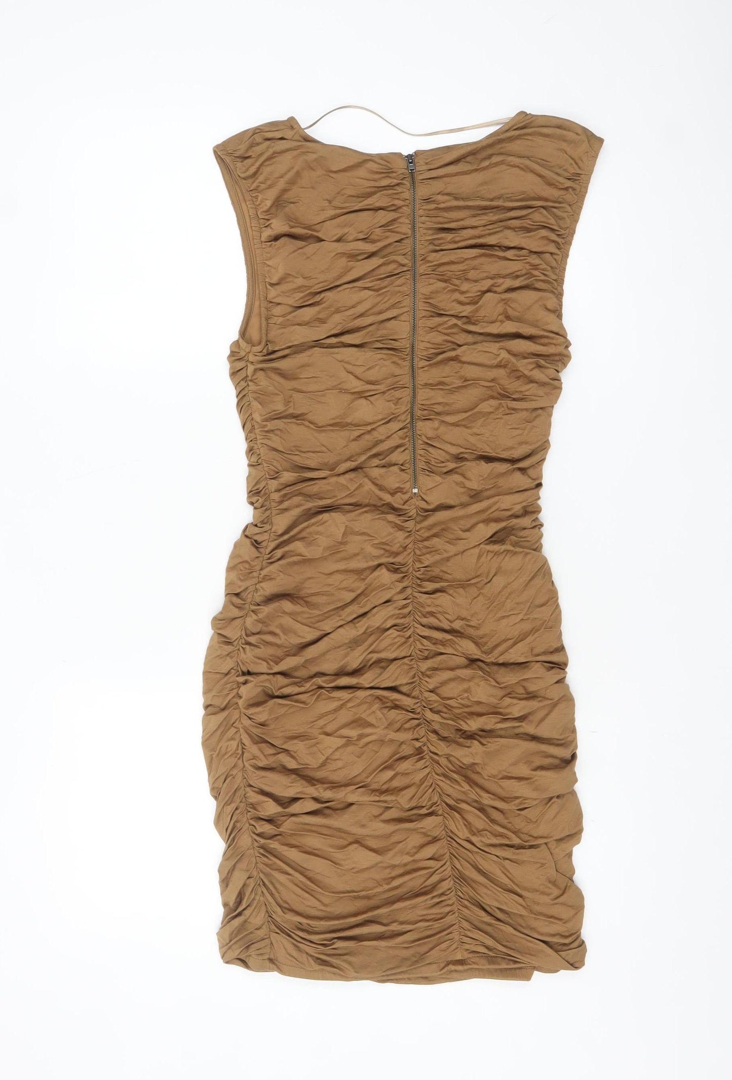 H&M Women’s Brown Bodycon Ruched Short Dress Size 8 Sleeveless