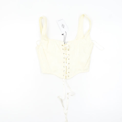 Stradivarius Women’s Ivory Cropped Lace Up Tank Top Size 12