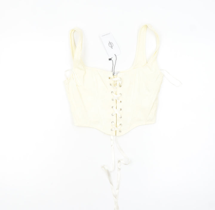 Stradivarius Women’s Ivory Cropped Lace Up Tank Top Size 12