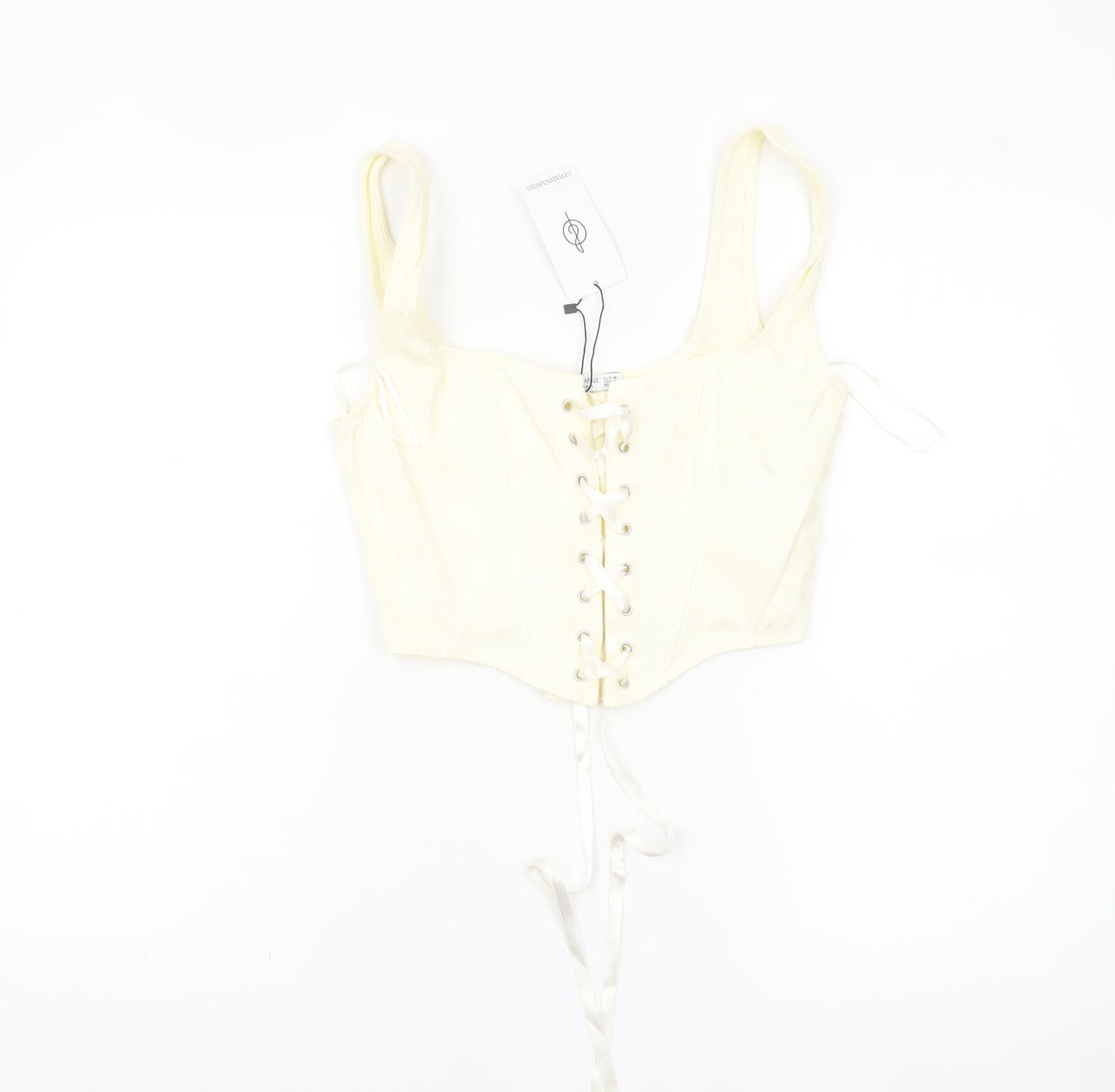 Stradivarius Women’s Ivory Cropped Lace Up Tank Top Size 12