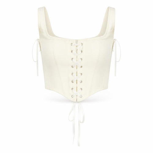 Stradivarius Women’s Ivory Cropped Lace Up Tank Top Size 12