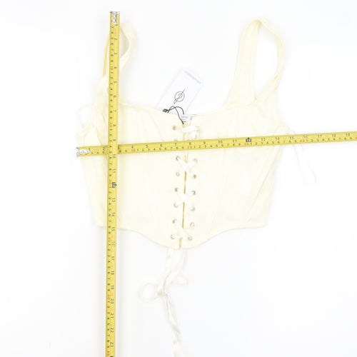 Stradivarius Women’s Ivory Cropped Lace Up Tank Top Size 12