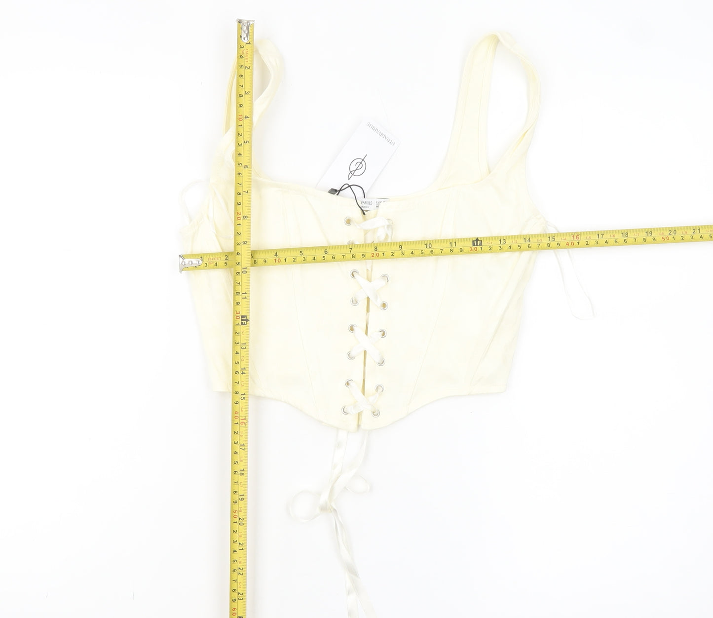 Stradivarius Women’s Ivory Cropped Lace Up Tank Top Size 12