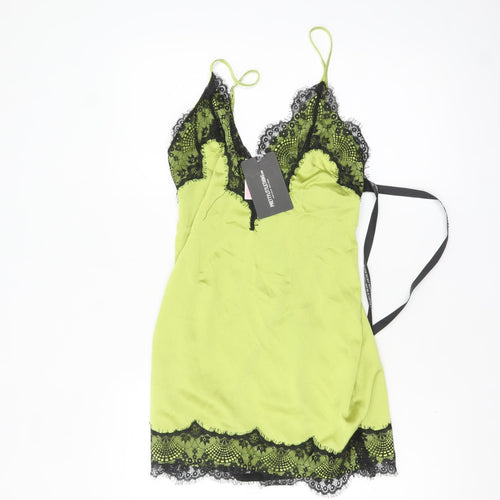 PrettyLittleThing Women's Green Lace Trim Slip Dress Size 8