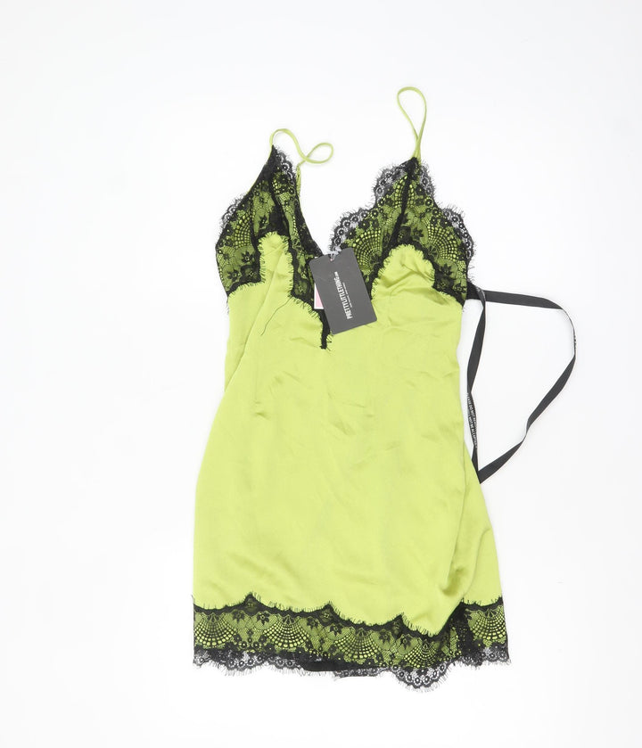 PrettyLittleThing Women's Green Lace Trim Slip Dress Size 8