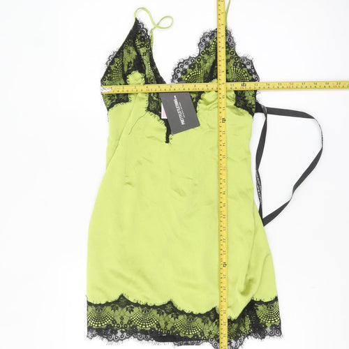 PrettyLittleThing Women's Green Lace Trim Slip Dress Size 8