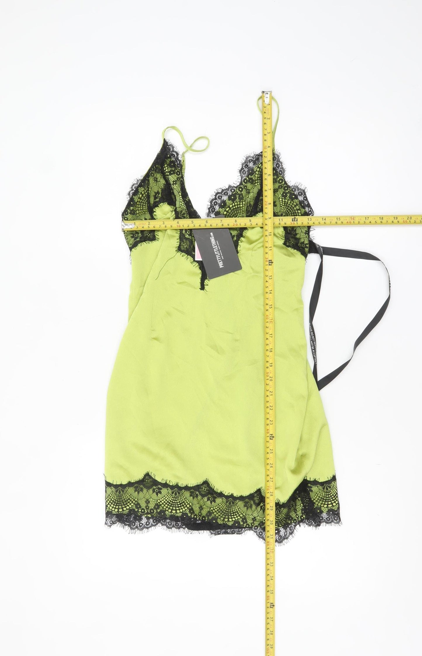 PrettyLittleThing Women's Green Lace Trim Slip Dress Size 8