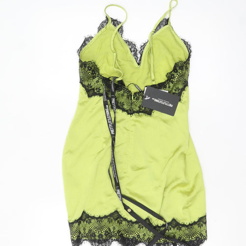 PrettyLittleThing Women's Green Lace Trim Slip Dress Size 8