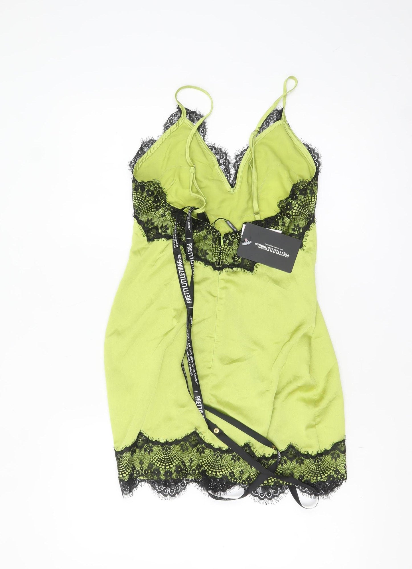 PrettyLittleThing Women's Green Lace Trim Slip Dress Size 8