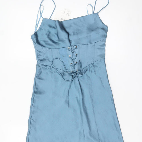 Kiss The Sky Women’s Blue Satin Lace-Up Slip Dress Size M