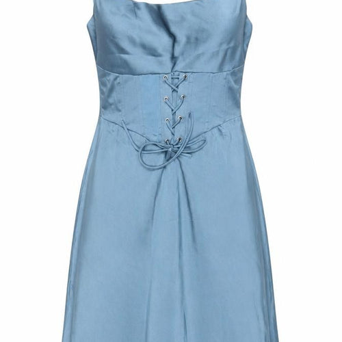 Kiss The Sky Women’s Blue Satin Lace-Up Slip Dress Size M