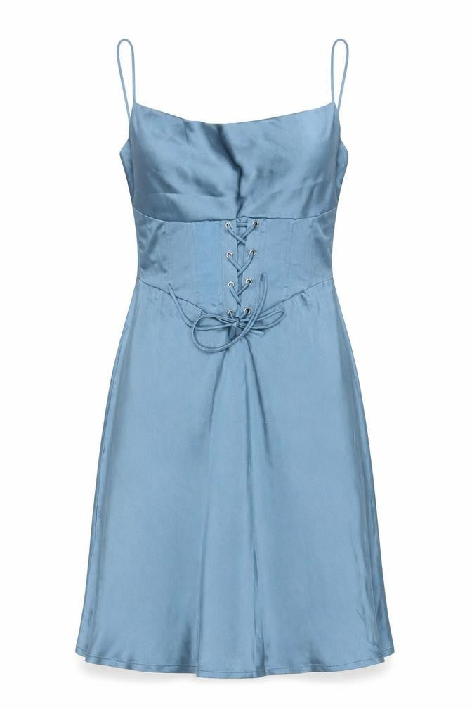 Kiss The Sky Women’s Blue Satin Lace-Up Slip Dress Size M