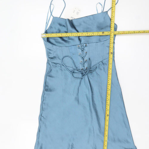 Kiss The Sky Women’s Blue Satin Lace-Up Slip Dress Size M