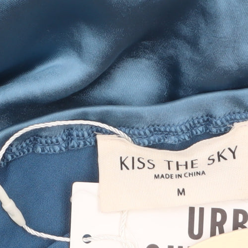 Kiss The Sky Women’s Blue Satin Lace-Up Slip Dress Size M