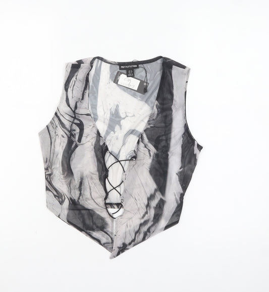 PrettyLittleThing Women's Multicoloured Mesh Cropped Lace Up Tank Top UK 12