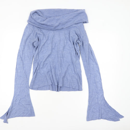 Wallis Women Blue Cowl Neck Bell Sleeve Pullover Jumper Size 14