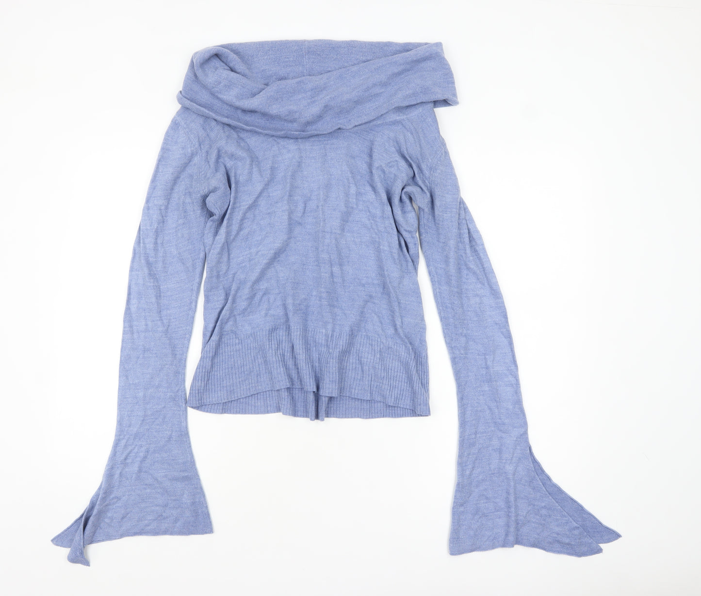 Wallis Women Blue Cowl Neck Bell Sleeve Pullover Jumper Size 14