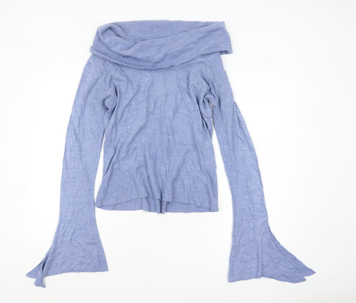 Wallis Women Blue Cowl Neck Bell Sleeve Pullover Jumper Size 14