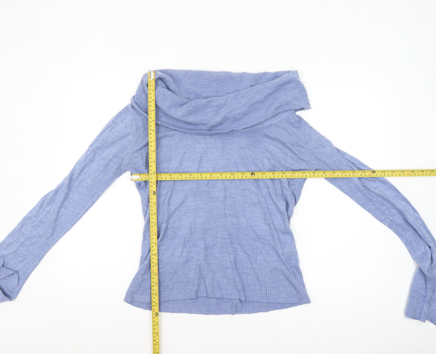 Wallis Women Blue Cowl Neck Bell Sleeve Pullover Jumper Size 14