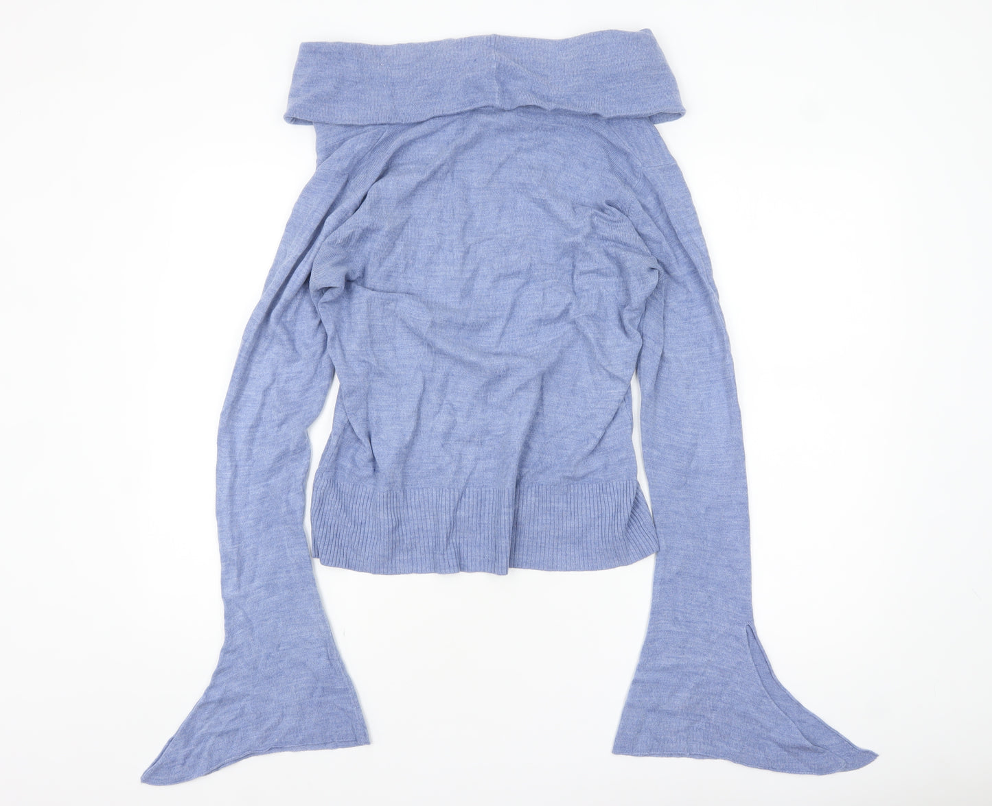 Wallis Women Blue Cowl Neck Bell Sleeve Pullover Jumper Size 14