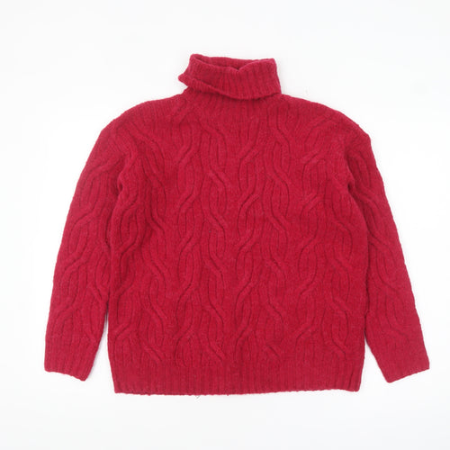 Marks and Spencer Women’s Red Roll Neck Cable-Knit Jumper Size S