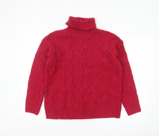 Marks and Spencer Women’s Red Roll Neck Cable-Knit Jumper Size S