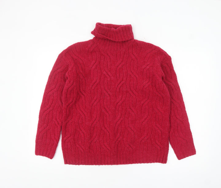 Marks and Spencer Women’s Red Roll Neck Cable-Knit Jumper Size S