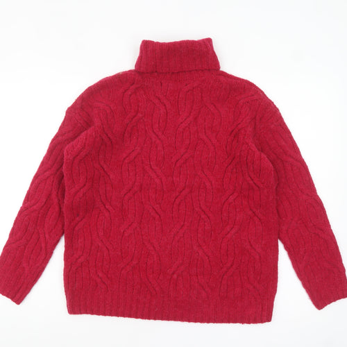 Marks and Spencer Women’s Red Roll Neck Cable-Knit Jumper Size S