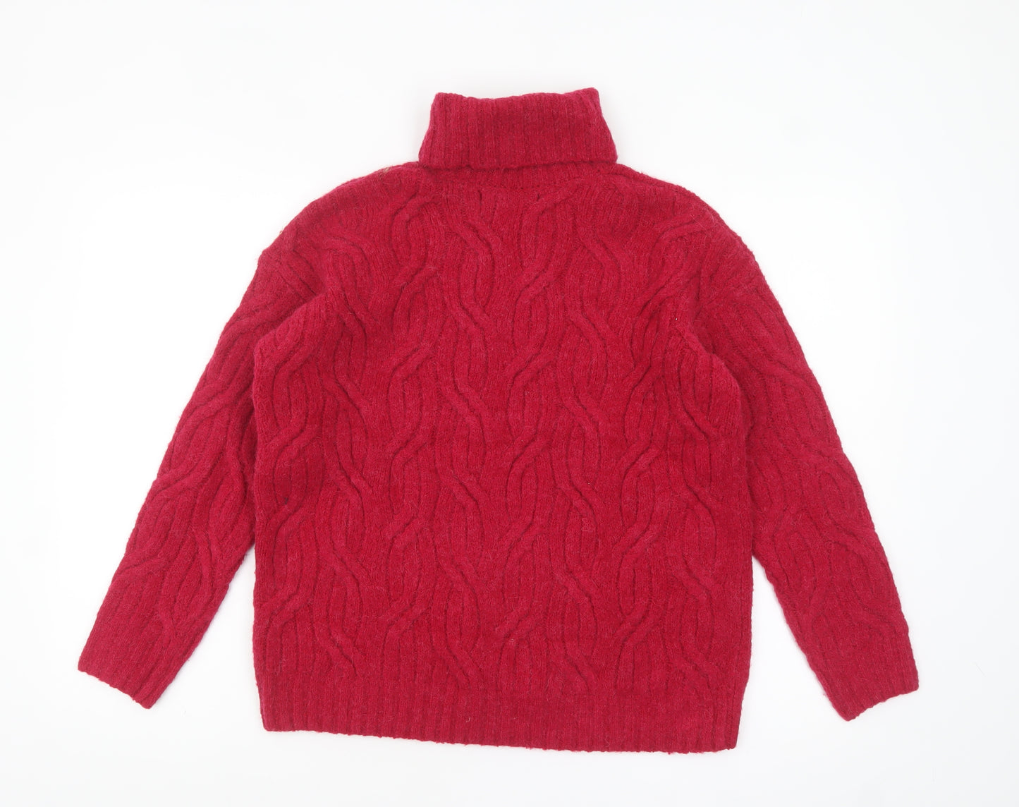 Marks and Spencer Women’s Red Roll Neck Cable-Knit Jumper Size S