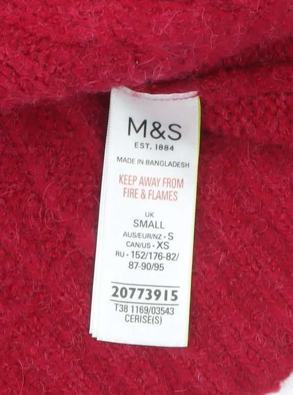 Marks and Spencer Women’s Red Roll Neck Cable-Knit Jumper Size S