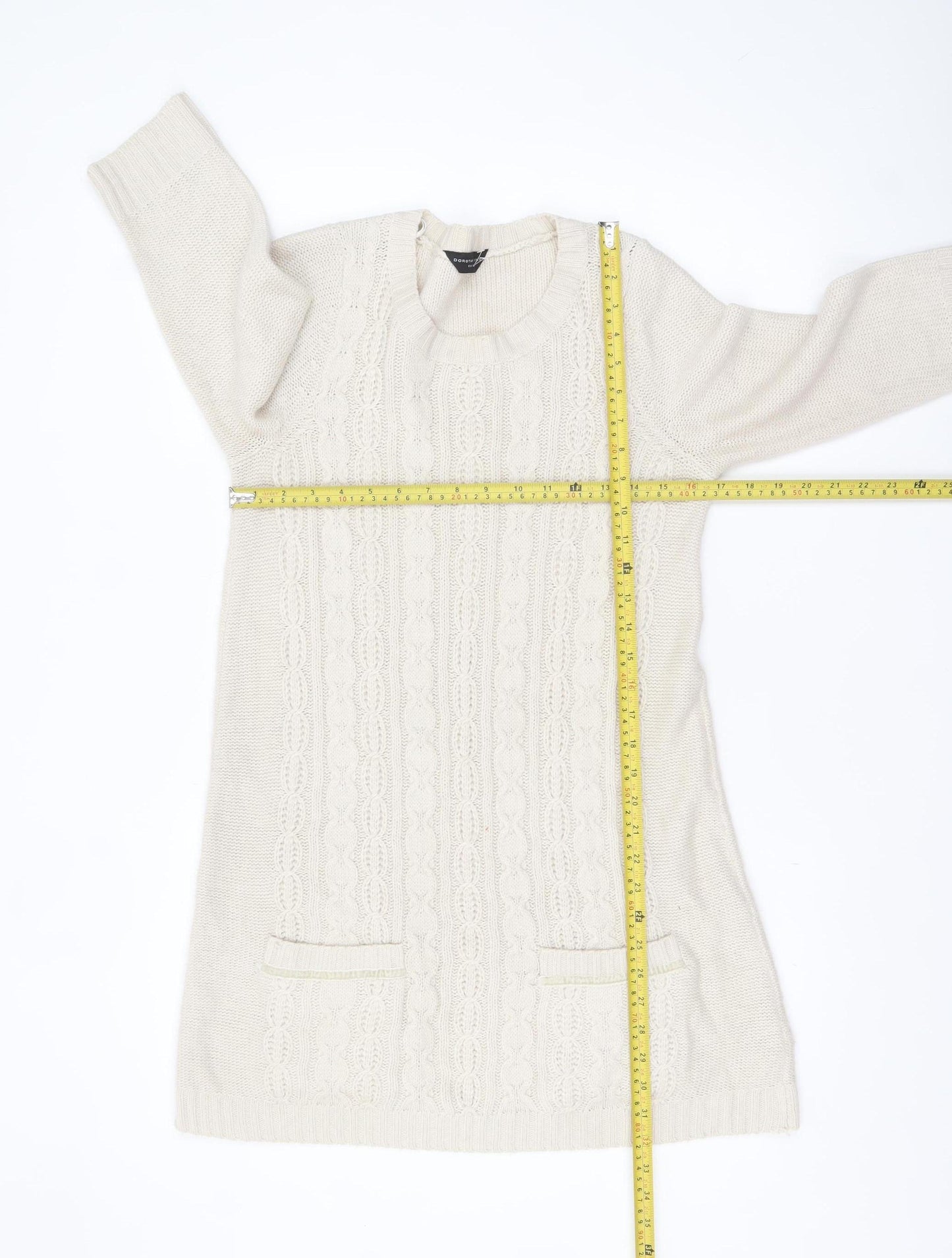 Dorothy Perkins Women’s Ivory Cable Knit Tunic Jumper Size 12