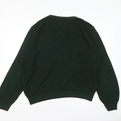 boohooMAN Men's Green Waffle Knit Cotton Crew Neck Jumper XL