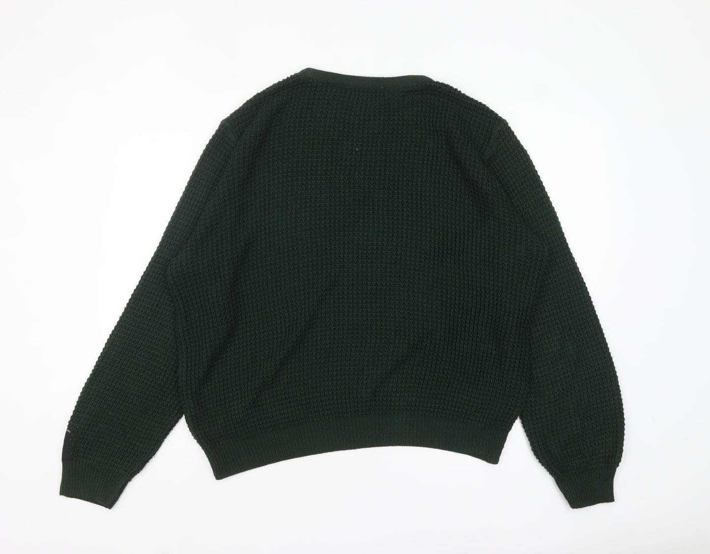 boohooMAN Men's Green Waffle Knit Cotton Crew Neck Jumper XL
