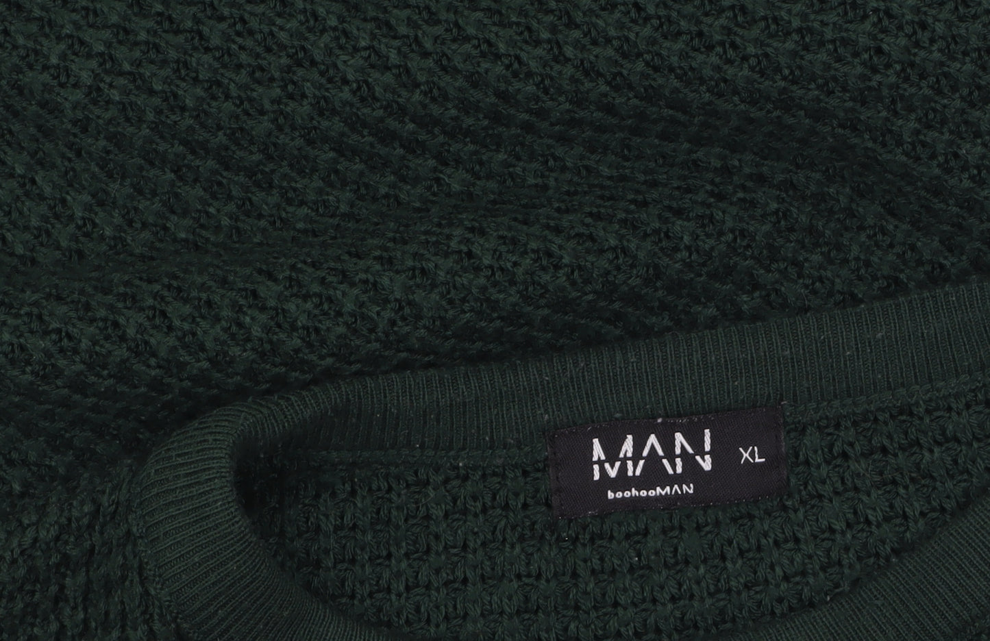 boohooMAN Men's Green Waffle Knit Cotton Crew Neck Jumper XL