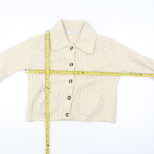 MNG Womens Beige Wool Blend Collared Cardigan Size S
