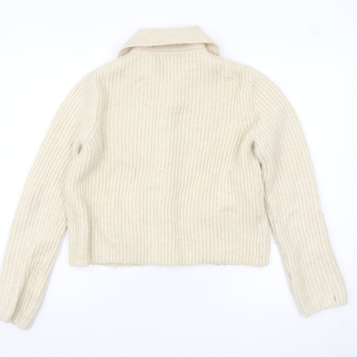 MNG Womens Beige Wool Blend Collared Cardigan Size S
